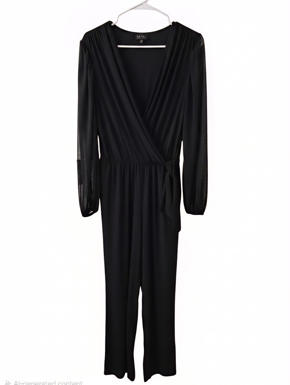 Nicole Miller Black Wrap-Front Long Sleeve Jumpsuit